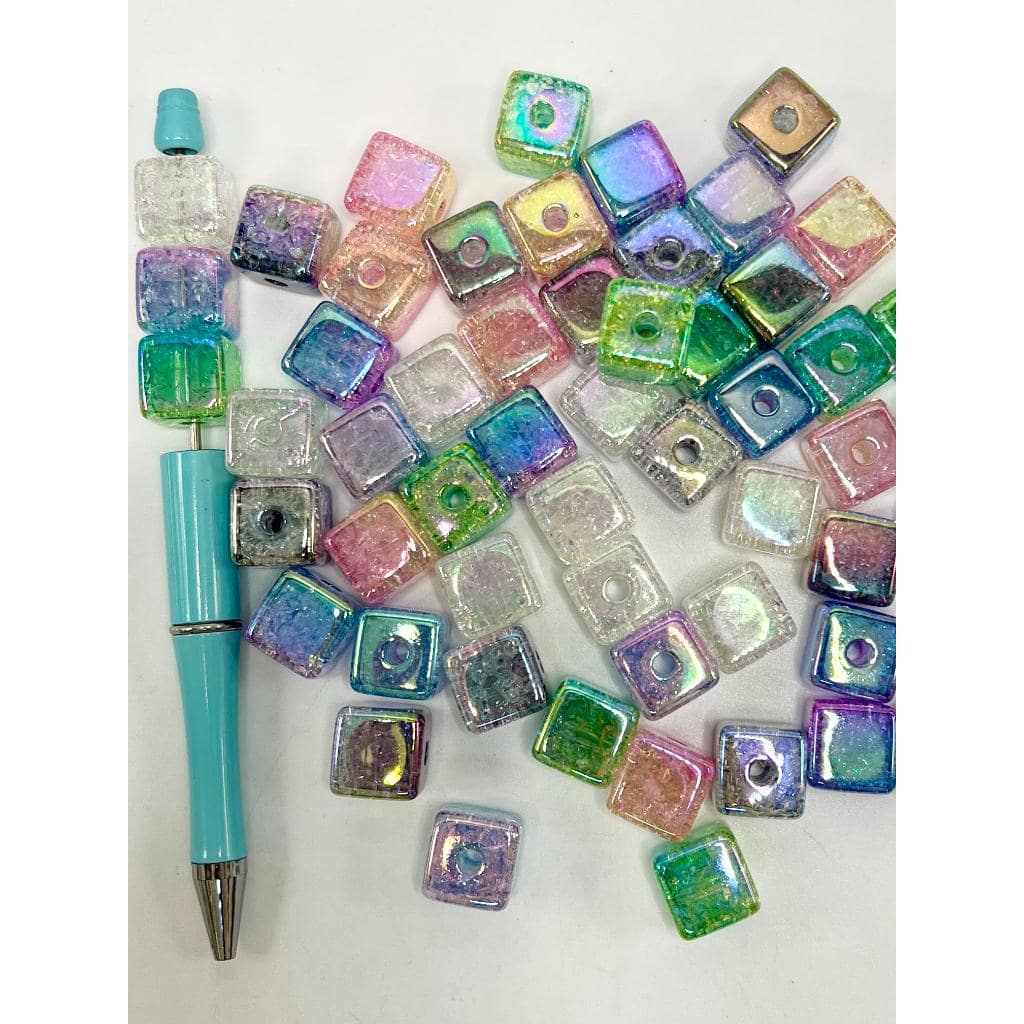 Crackle Style Square Shaped Acrylic Beads, Cube, Size 14mm, CM