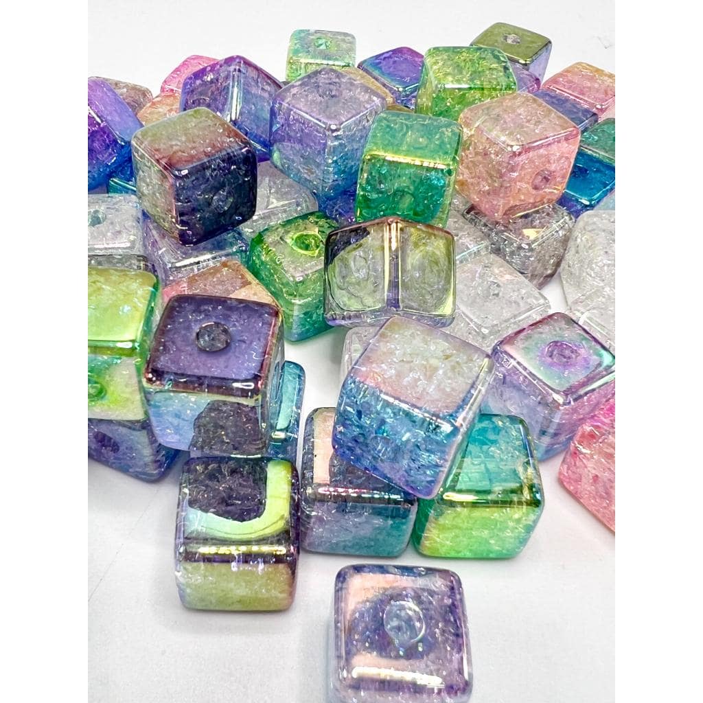 Crackle Style Square Shaped Acrylic Beads, Cube, Size 14mm, CM