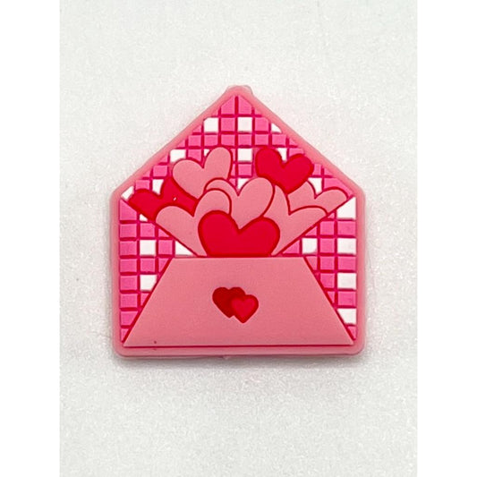 Heart Love Letter Envelope Pink Silicone Focal Beads