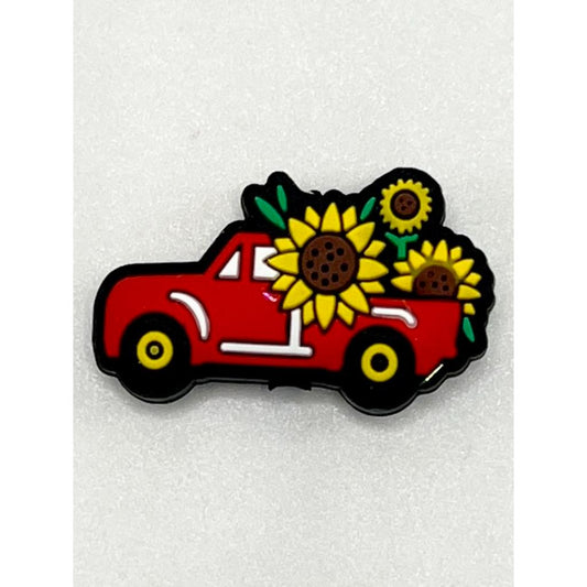 Sunflower Flower with Red Car Silicone Focal Beads