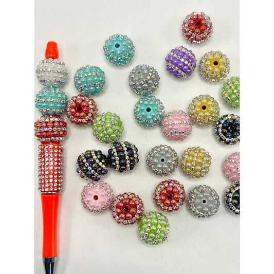 ZY Acrylic Pearl Bumpy Beads with Crystal Rhinestones, Random Mix, 17mm by 19mm