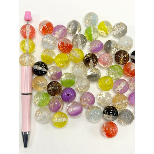 Round Acrylic Beads with Glitter & Gold Foil, 16mm, WM