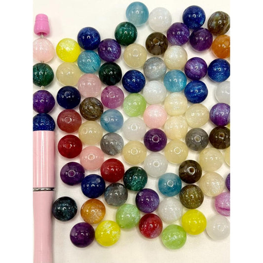 Shiny Glitter Inside Acrylic Beads, 12mm, Random Mix Color, WM