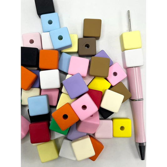 Square Acrylic Beads, Cube Shape with Rubber Plating, Size 16mm