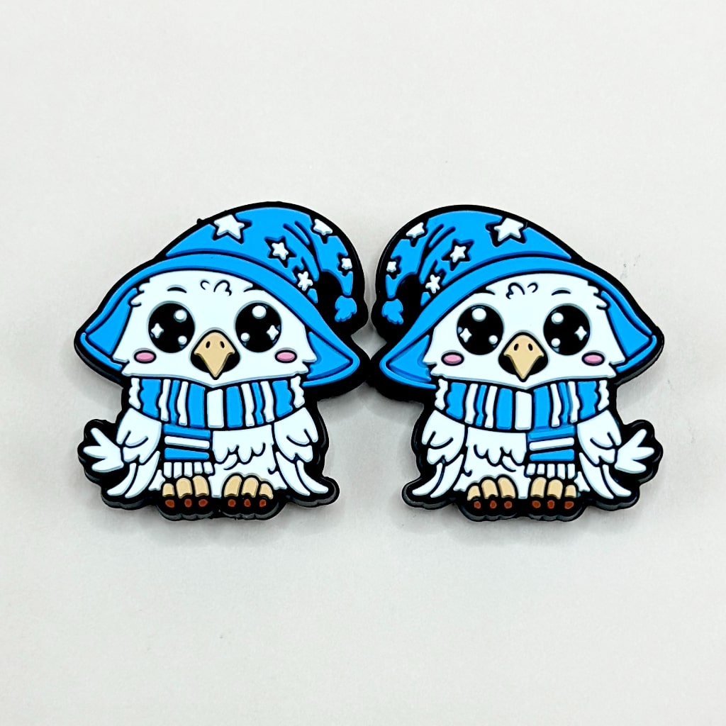 Bird in a Blue Christmas Hat Winter A Little White Owl Eagle Silicone Focal Beads
