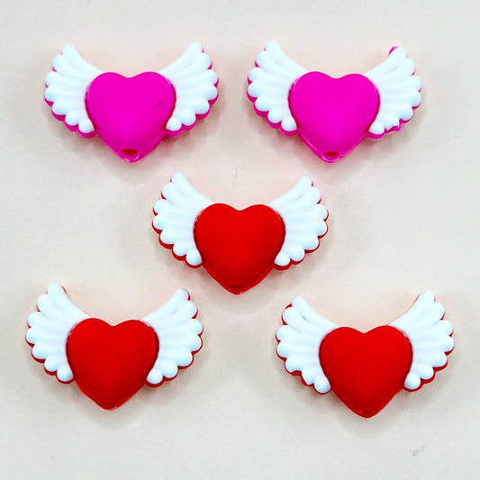 Red Hearts 3D Rose with Wings Love Silicone Focal Beads