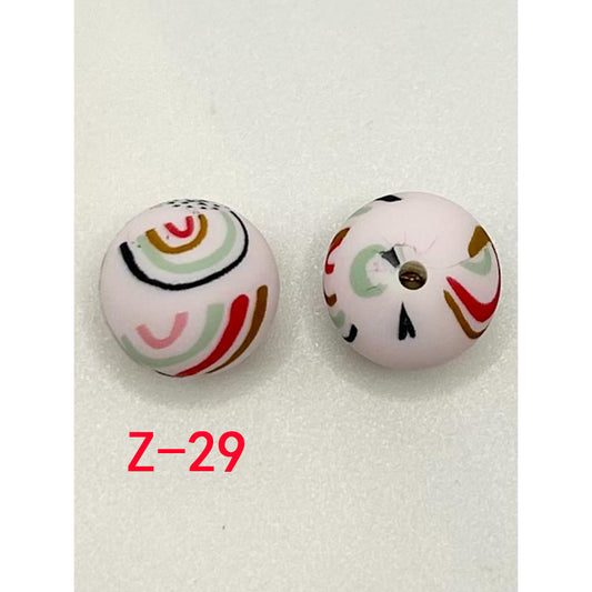Printed Rainbow Stripe Heart Silicone Beads, 15mm
