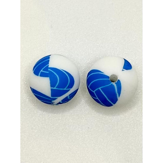 Printed Blue Ball Silicone Beads, 15mm