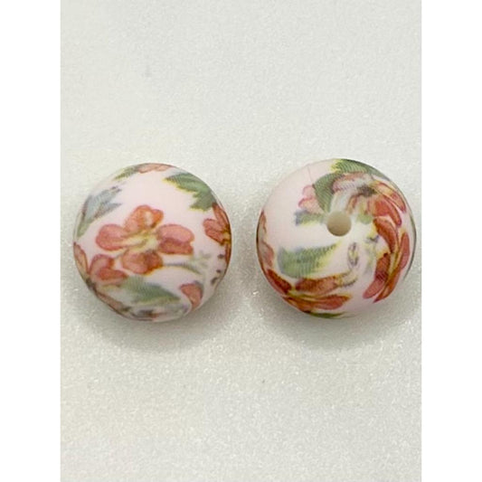Printed Flower Silicone Beads, 15mm