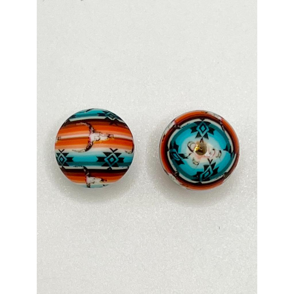 15mm Aztec Cow Printed Silicone Beads