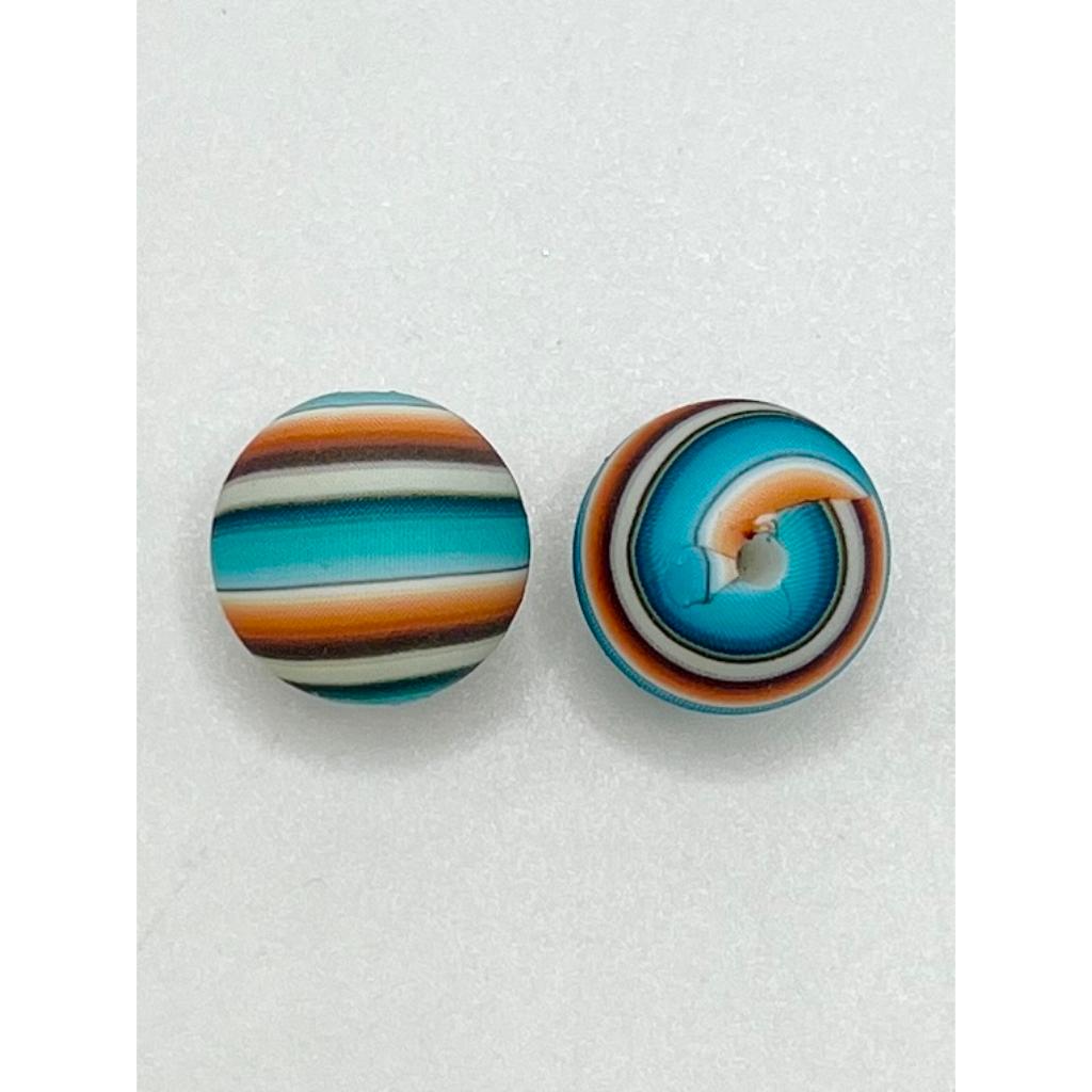 Turquoise Orange White Swirl Printed Silicone Beads, 15mm