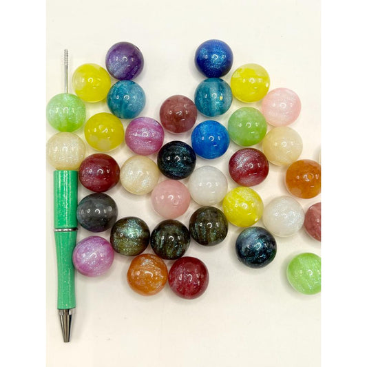 Round Shiny Glitter Inside Acrylic Beads 20mm, Random Mix Color, WM
