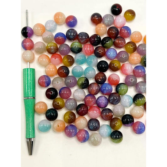 Round Double Color Acrylic Beads with Glitter Inside, 12mm, Random Mix Color, WM