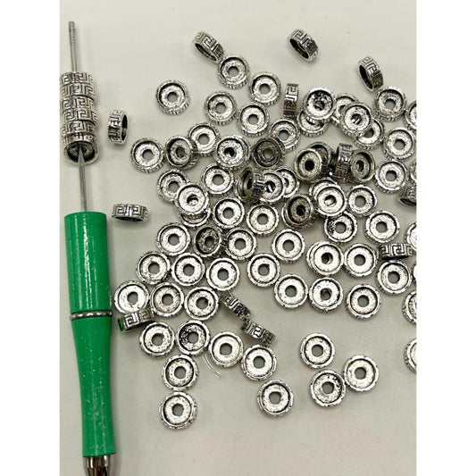 Tibetan Silver Design Spacer Beads with Wheel Pattern, Silver Color, ZJ, 10mm