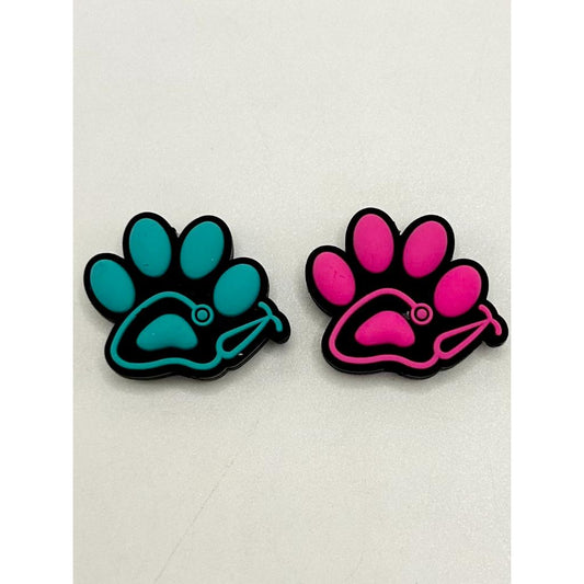 Cute Veterinary Dog Paw & Stethoscope Animal Lover Silicone Focal Beads