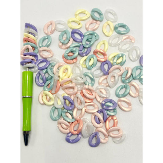 Keychains with Stackable Wavy Spacer Acrylic Beads, Large Hole, 13mm x 18mm, Random Mix Color