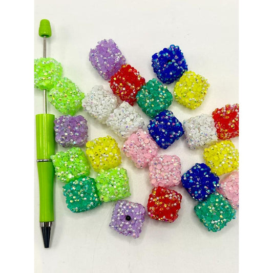 Sugar Square Small Pearl Cube Acrylic Beads, 20mm, Random Mix Color, ZY