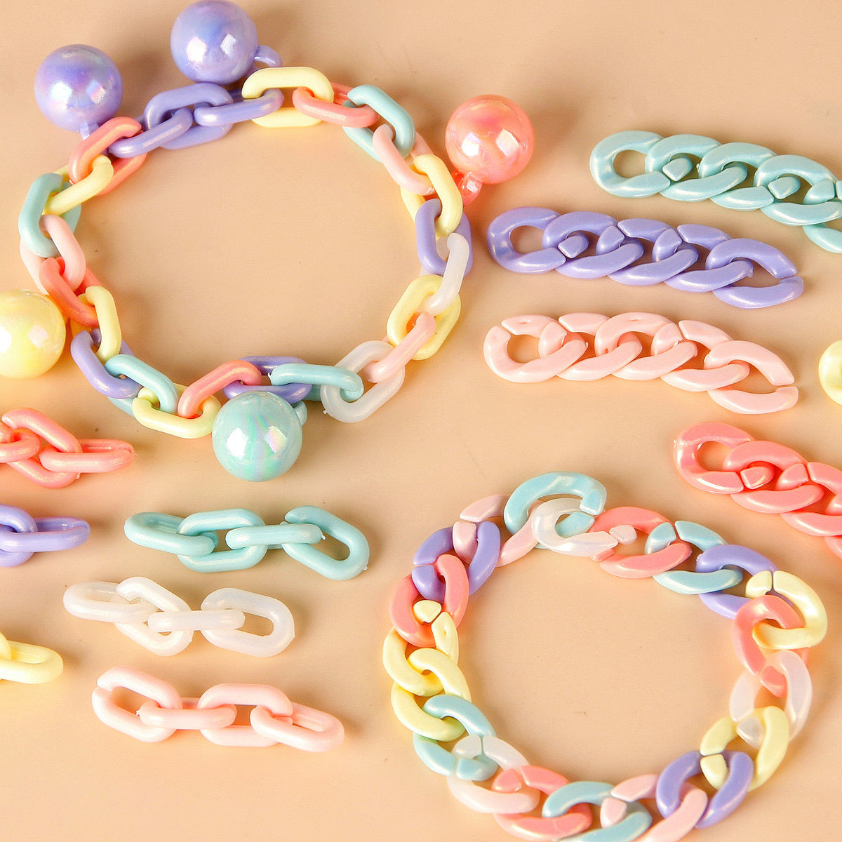 Keychains with Stackable Wavy Spacer Acrylic Beads, Large Hole, 13mm x 18mm, Random Mix Color