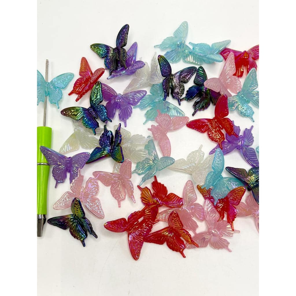 UV Plating Luminos Butterfly Acrylic Beads, Random Mix Color, MN