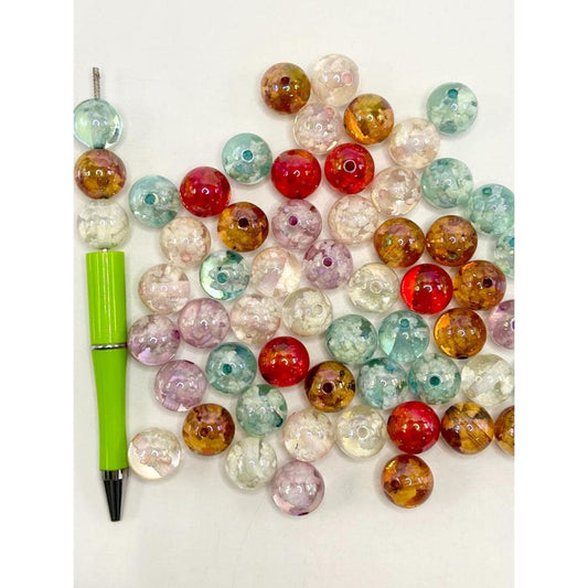 Round See-through Acrylic Beads with Snow-like White Clouds Inside, 16mm, YY