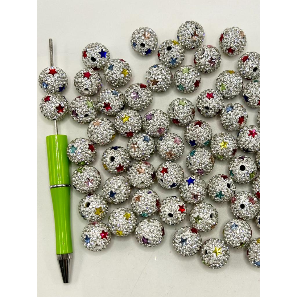 ZY Colorful Star & Rhinestone White Clay Beads, 16mm