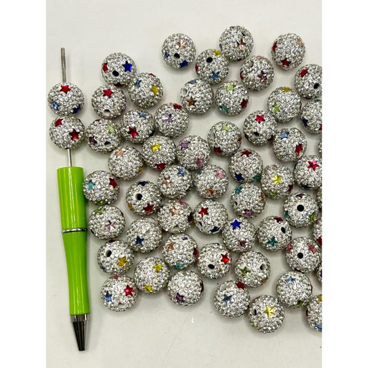 ZY Colorful Star & Rhinestone White Clay Beads, 16mm