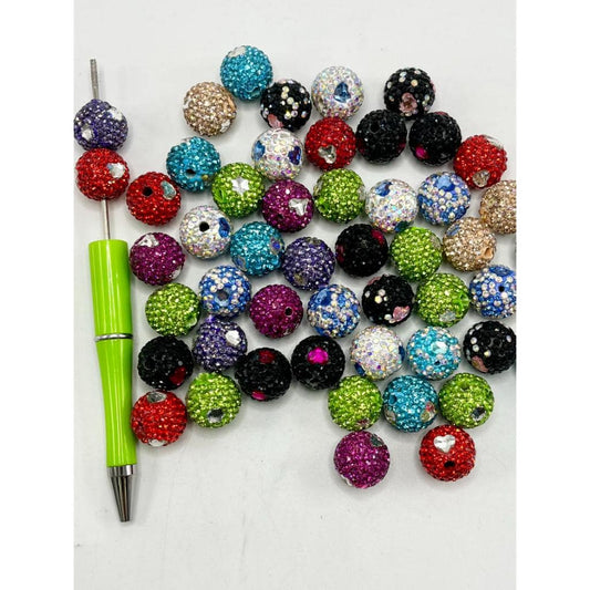 ZY Heart-Shaped Colorful Clay Beads with Rhinestones, 16mm