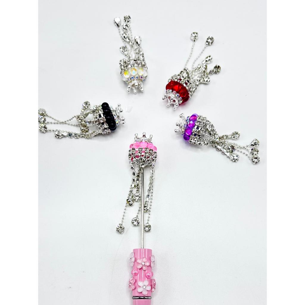 Colorful Acrylic Beads with Crown, Dangle Fancy Chain, Random Mix