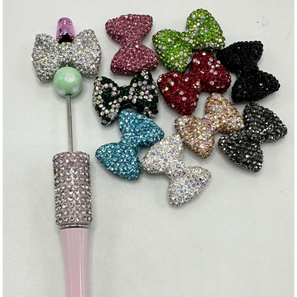 Bowtie Bowknot Ribbon with Rhinestones, Clay beads Random Mix Color
