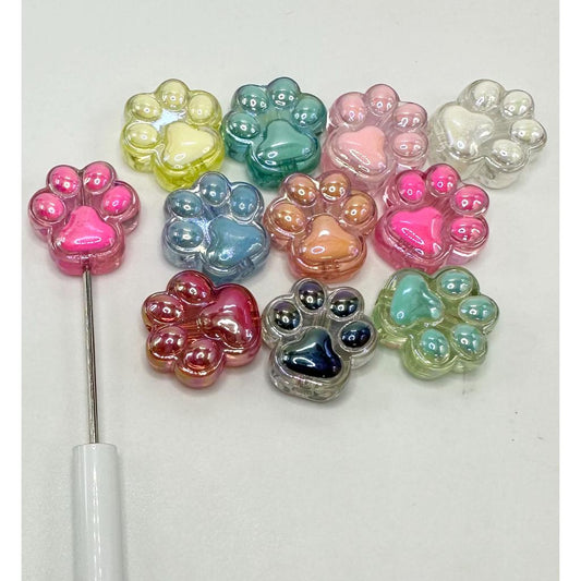 See Thru Cat Paw Design Acrylic Beads random mix