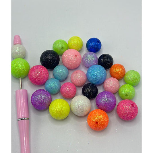 Shiny Glitter Bright Neon Colors Acrylic Beads, 16mm and 20mm, HS