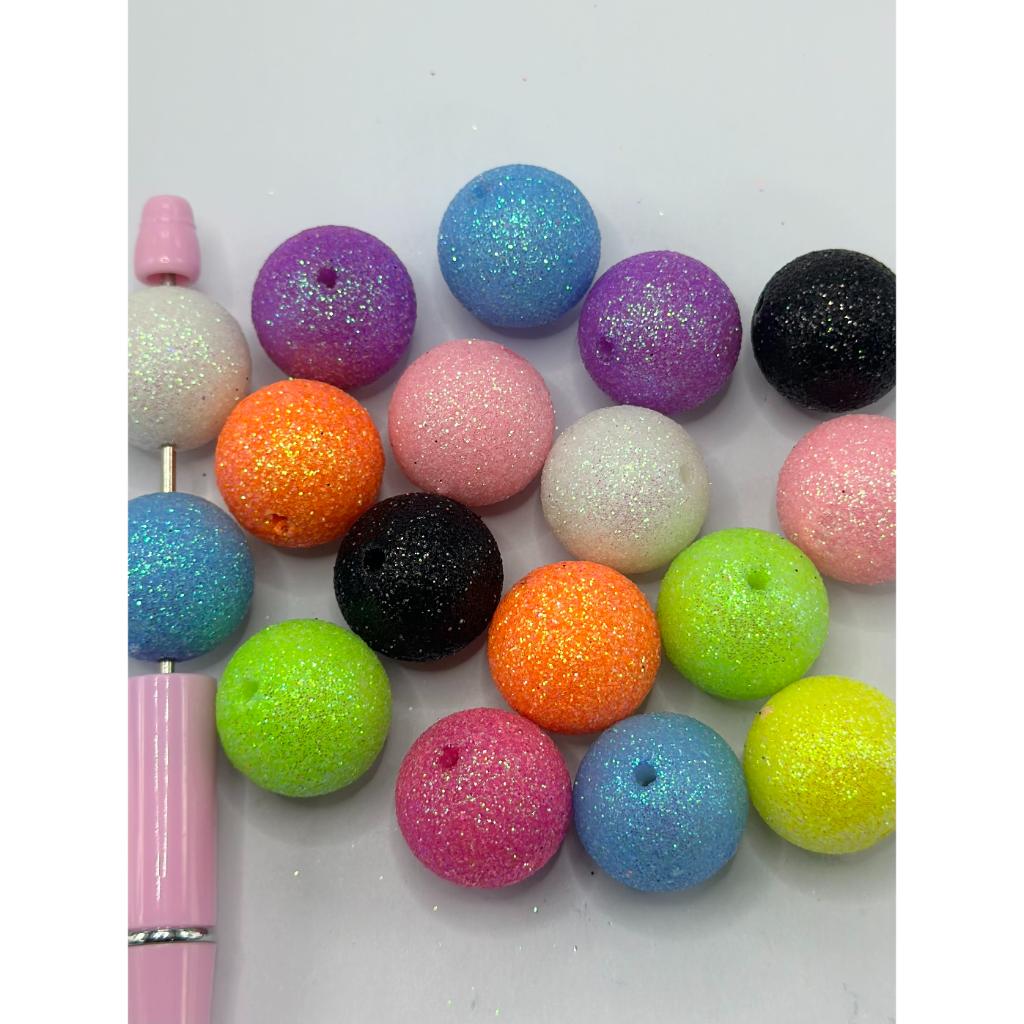 Shiny Glitter Bright Neon Colors Acrylic Beads, 16mm and 20mm, HS