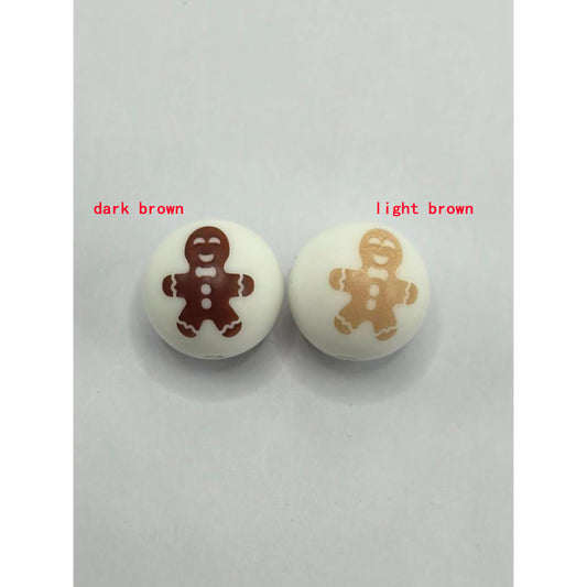 Printed Light Brown Gingerbread Silicone Beads Number 413，random mix