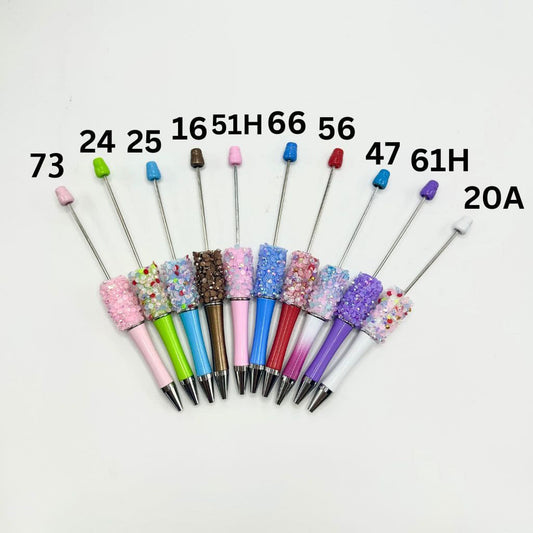 Beadable Pens with AB Finish Flatback Rhinestones in Mixed Solid Colors and Textured Wraps