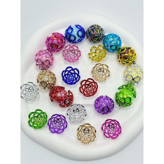 Flower Shape Large Bead Cap Bead Cage Floral Glossy Metallic Colors 20mm