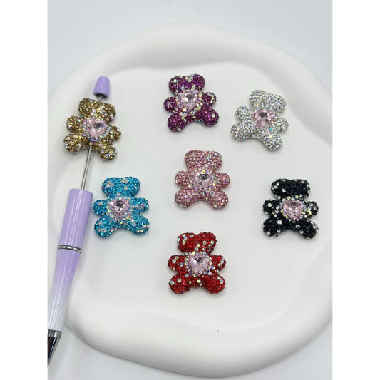 Crystal Rhinestones Bear with Clay Beads, 30mm - PLEASE READ DESCRIPTION