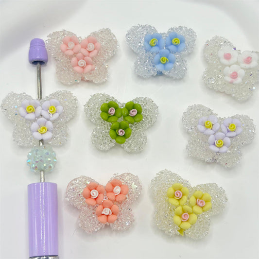 Luminous Small Flowers with Butterfly Shape Sugar Beads, Random Mix Color, 31mm by 23mm