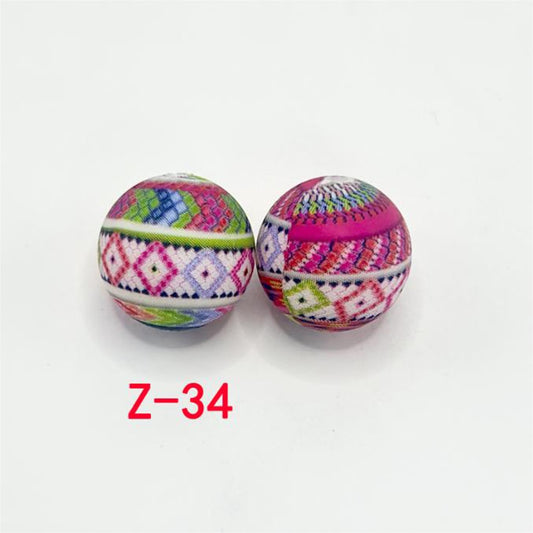 Round Printed Multi-Color Ethnic Religious Pattern Prints White Silicone Beads 15mm, Number Z-34