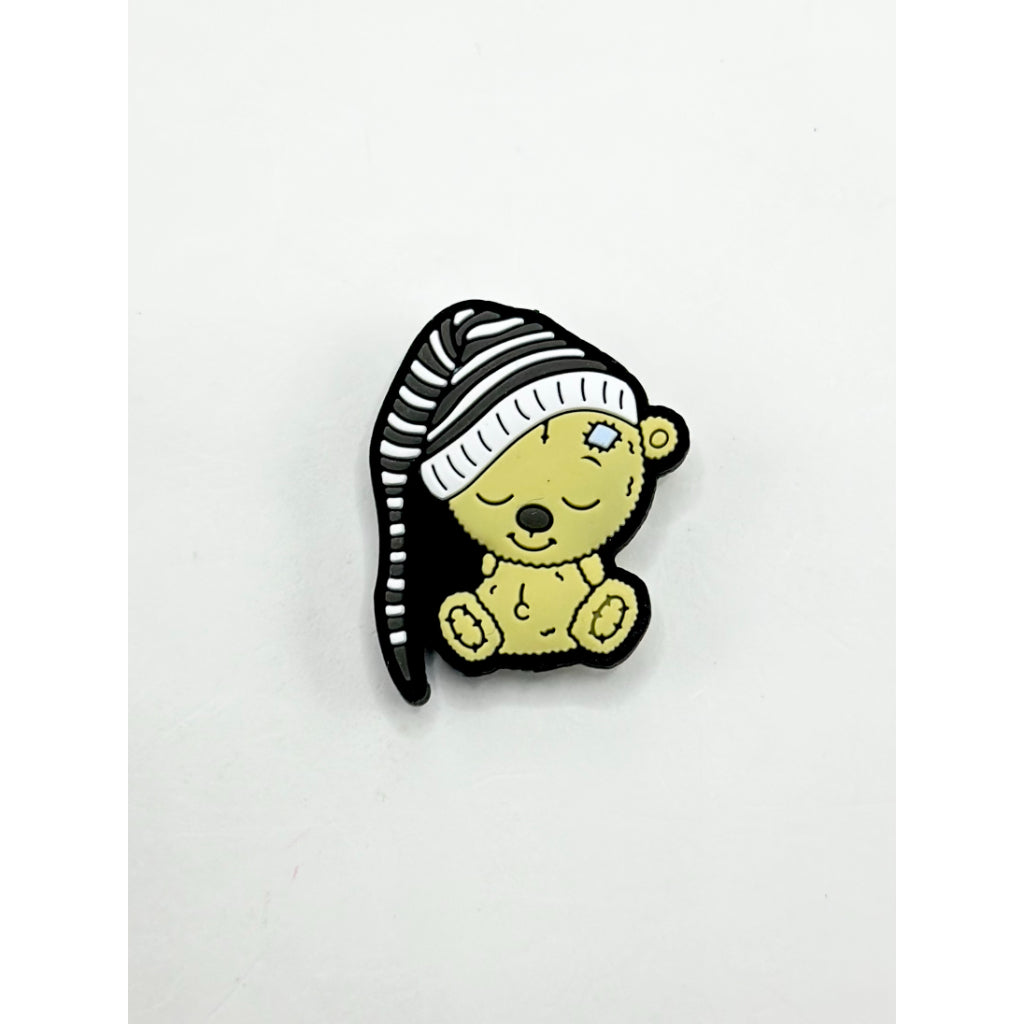 Sleeping Little Cute Bear with Nightcap Sleeping Hat Black White Stripes Silicone Focal Beads