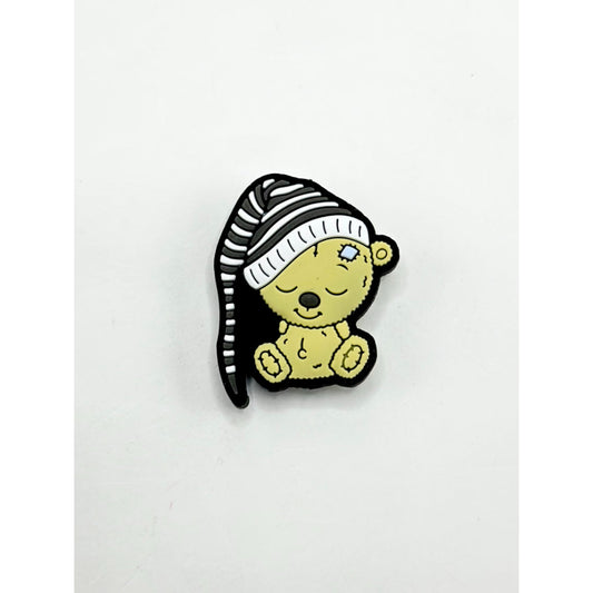 Sleeping Little Cute Bear with Nightcap Sleeping Hat Black White Stripes Silicone Focal Beads