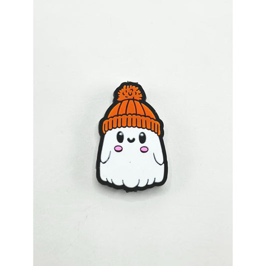 White Little Cute Ghost with Orange Hat Silicone Focal Beads
