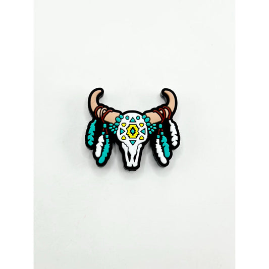 Teal & White Cow Bull Head Silicone Focal Beads