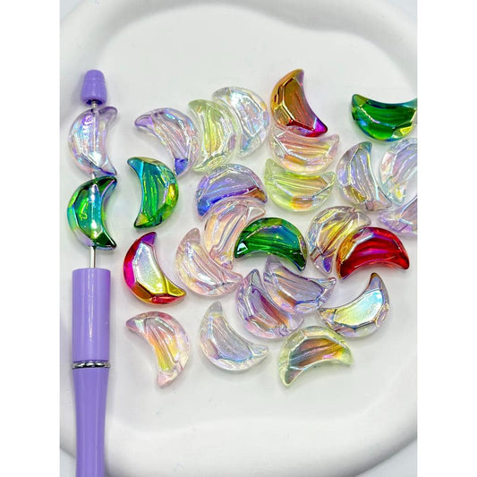 UV Coating Crescent Moon Translucent Color Acrylic Beads, Random Mix, 16MM by 24MM