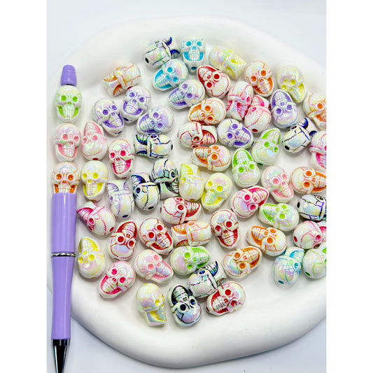 Skeleton Skull Head UV Coating Acrylic Beads, Random Mix, 20MM by 13MM