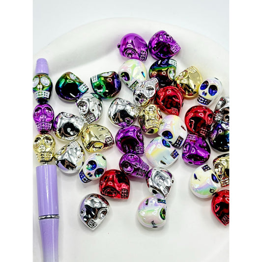 Skeleton Skull Head UV Coating Acrylic Beads, Random Mix, 18MM by 17MM