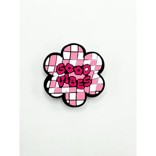 Good Vibes Pink and White Checkered Flower Silicone Focal Beads