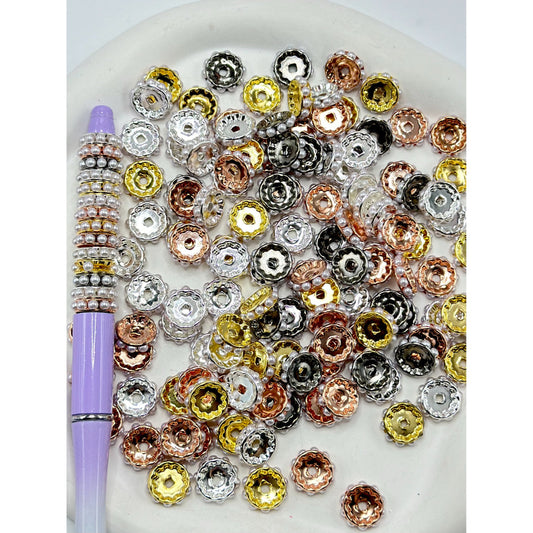 Metal Beadable Spacer with White Pearls, Random Mix, 12MM