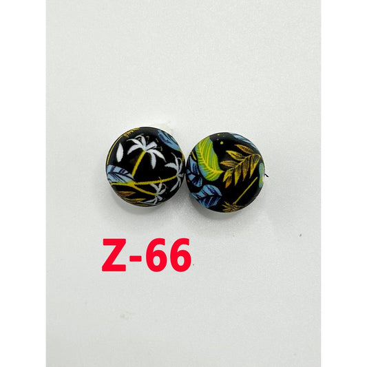 Round Hawaiian Style Printed Silicone Beads 15mm, Number Z-66