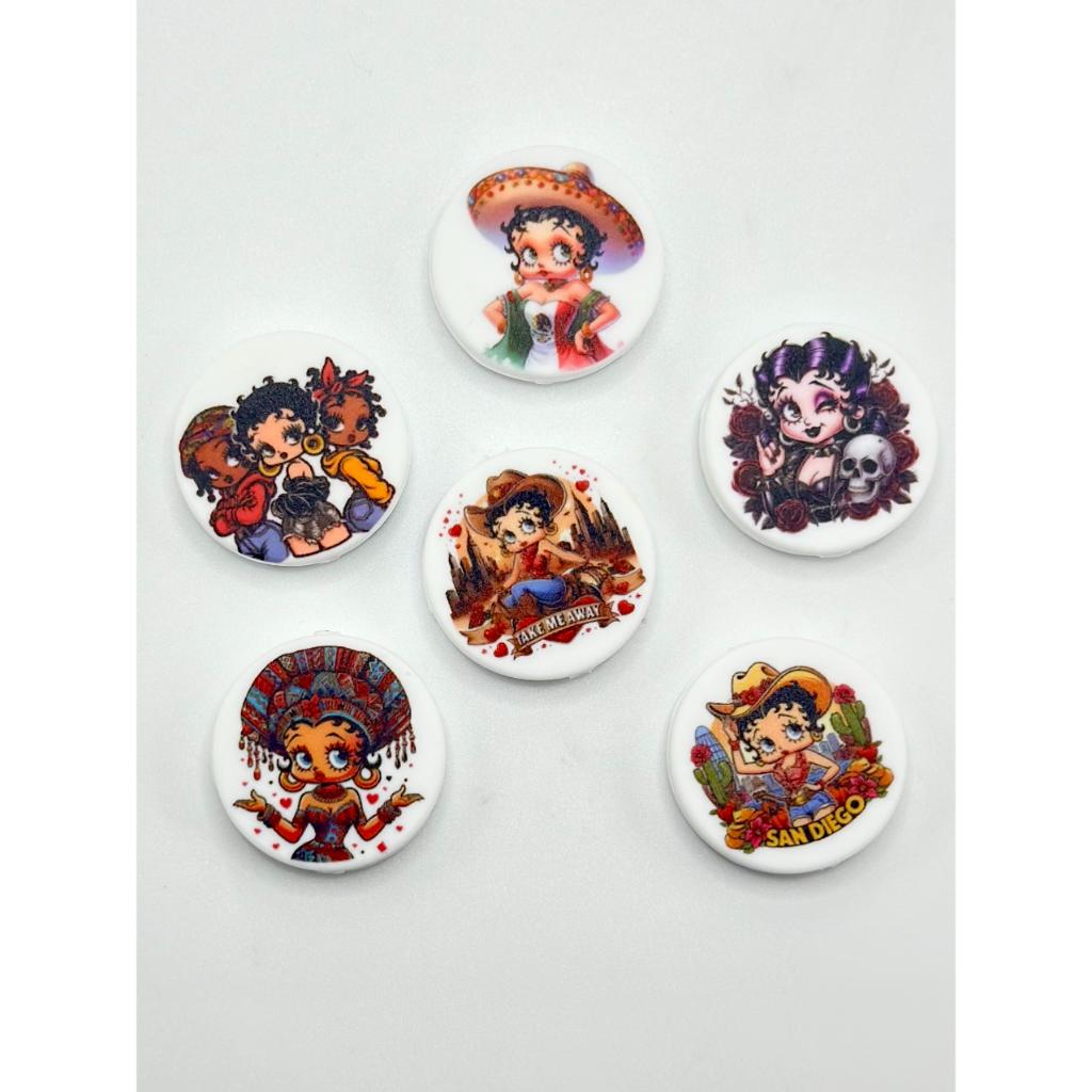 Little Girls Collection Cute And Sexy Round Printed Silicone Focal Beads Random Mix