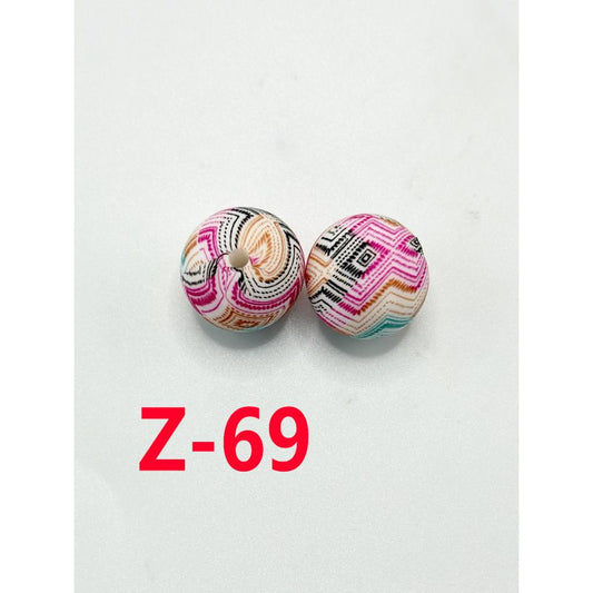 Colorful Round Football Stripe Print Silicone Beads 15 MM ,Number Z-69